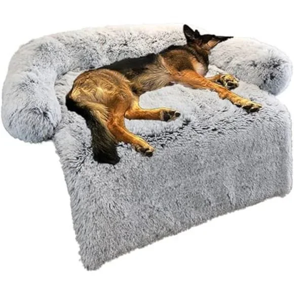 Calming Dog Bed Fluffy Plush DogMat for Furniture Protector with Removable Cover